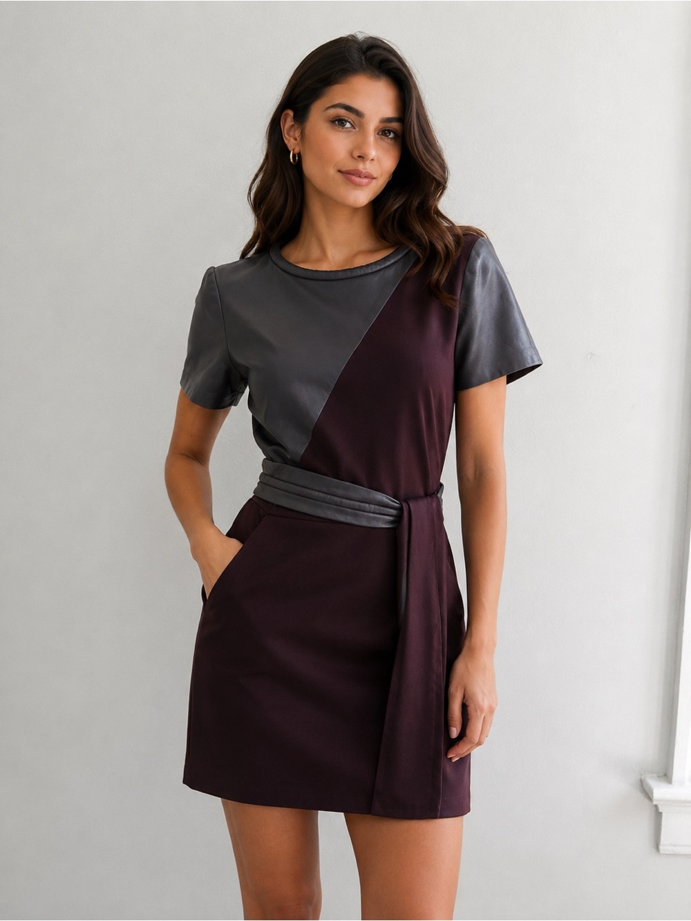 The Kooples Colorblock Leather-Trim Dress | Size 38 (US 4-6)
